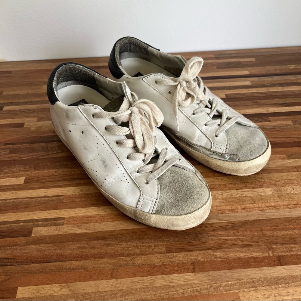 Golden Goose Super Star White and Gray Casual distressed Sneakers